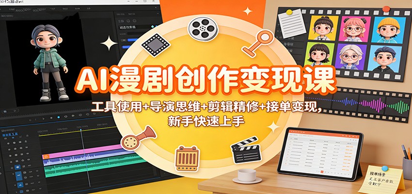 AI漫剧创作变现课：工具使用+导演思维+剪辑精修+接单变现，新手快速上手-朽念云创