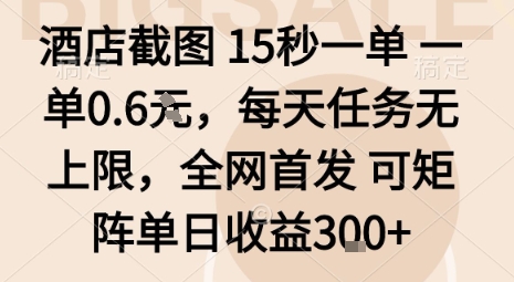 酒店截图15秒一单,一单0.6米,每天任务无上限,全网首发可矩阵单日收益3张【揭秘】-朽念云创