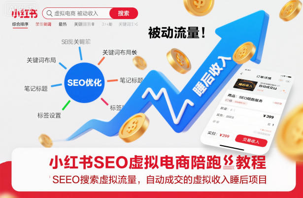 小红书SEO虚拟电商陪跑教程，实现seo搜索被动流量，自动成交的被动收入睡后项目-朽念云创