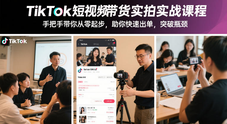 TikTok短视频带货实拍实战课程，手把手带你从零起步，助你快速出单，突破瓶颈-朽念云创
