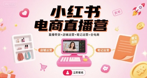 小红书电商直播营，直播带货+店铺运营+笔记运营=全电商-朽念云创