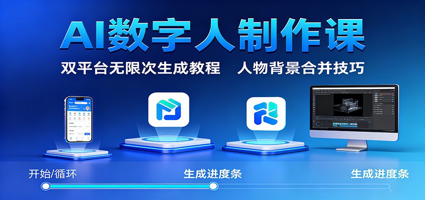 AI数字人制作课：双平台无限次生成教程，人物背景合并技巧-朽念云创