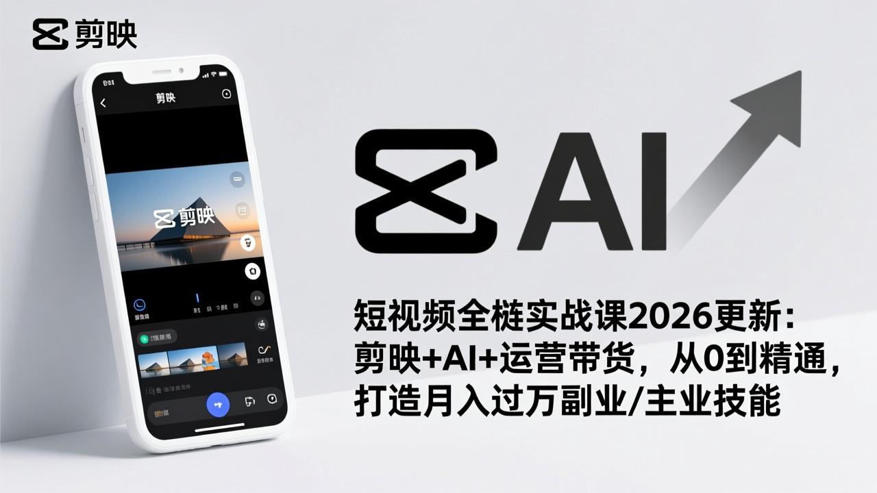 短视频全栈实战课2026更新：剪映+AI+运营带货，从0到精通，打造月入过万副业/主业技能-朽念云创