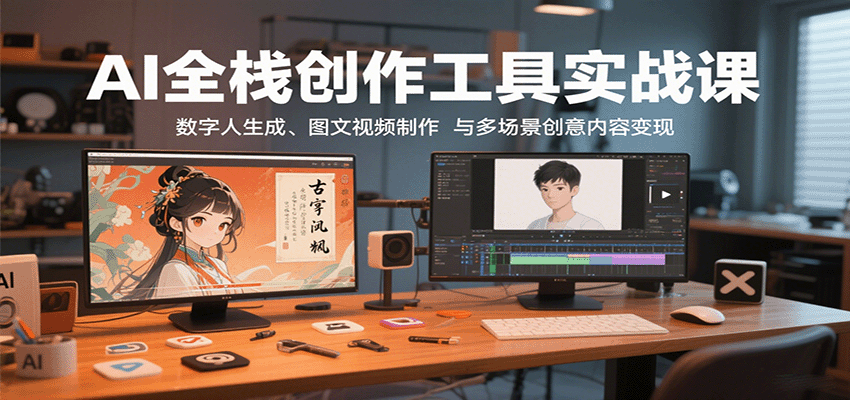 AI全栈创作工具实战课：数字人生成、图文视频制作与多场景创意内容变现-朽念云创