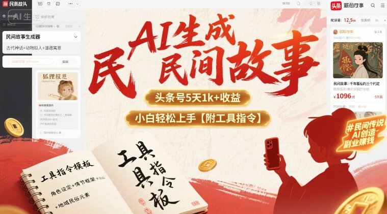AI生成民间故事，头条号5天1k+，小白轻松上手【附工具指令】-朽念云创