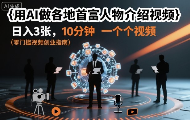 用AI做各地首富人物介绍视频,日入3张,10分钟一个视频-朽念云创