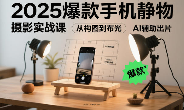2025爆款手机静物摄影实战课，从构图到布光，不用贵设备，AI辅助出片-朽念云创