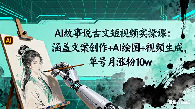 AI故事说古文短视频实操课：涵盖文案创作+AI绘图+视频生成，单号月涨粉10w-朽念云创