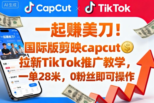 一起賺美刀！国际版剪映capcut拉新TikTok推广教学，一单28米，0粉丝即可操作(附推广入口和教学)-朽念云创