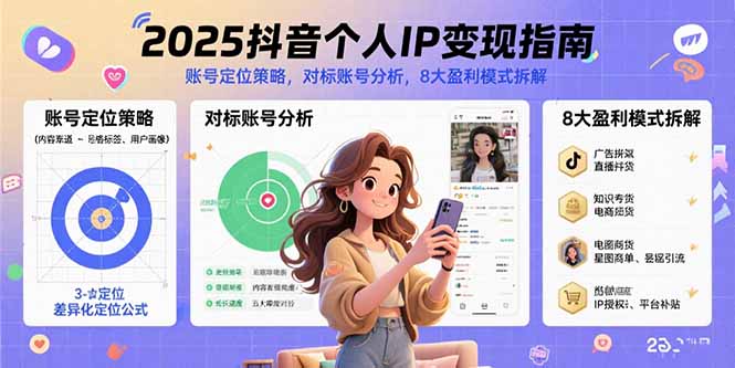 2025抖音个人IP变现指南，账号定位策略，对标账号分析，8大盈利模式拆解-朽念云创