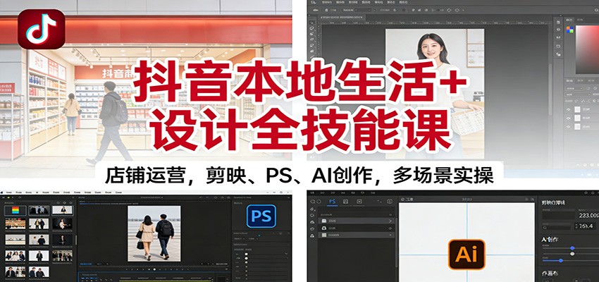 抖音本地生活+设计全技能课：店铺运营，剪映、PS、AI创作，多场景实操-朽念云创