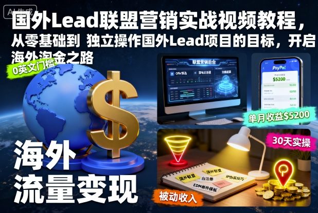 国外Lead联盟营销实战视频教程，从零基础到独立操作国外Lead项目的目标，开启海外淘金之路-朽念云创