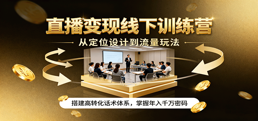 直播变现线下训练营，从定位设计到流量玩法，搭建高转化话术体系，掌握年入千万密码-朽念云创