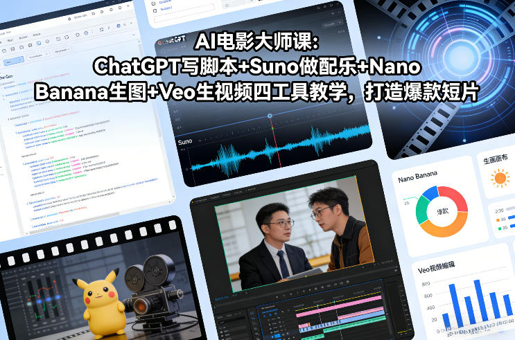 AI电影大师课：ChatGPT写脚本+Suno做配乐+Nano Banana生图+Veo生视频，打造爆款短片-朽念云创