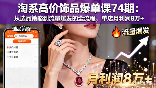 淘系高价饰品爆单课74期：从选品策略到流量爆发的全流程，单店月利润8万+-朽念云创