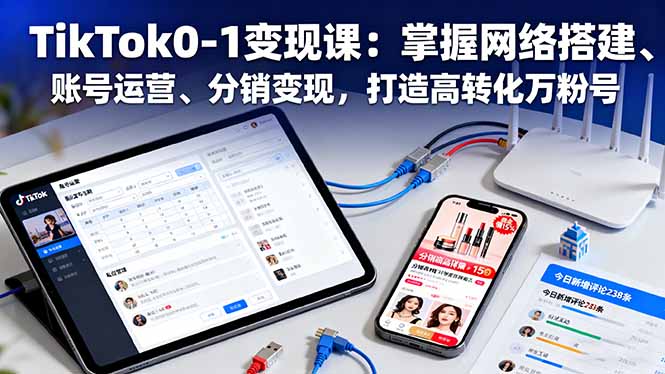 TikTok0-1变现课：掌握网络搭建、账号运营、分销变现，打造高转化万粉号-朽念云创