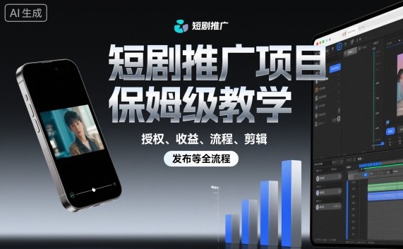 短剧推广项目保姆级教学,授权、收益、流程、剪辑,发布等全流程-朽念云创