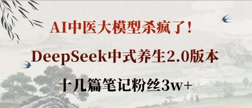 AI中医大模型杀疯了！DeepSeek中式养生2.0版本，十几篇笔记粉丝3w+-朽念云创