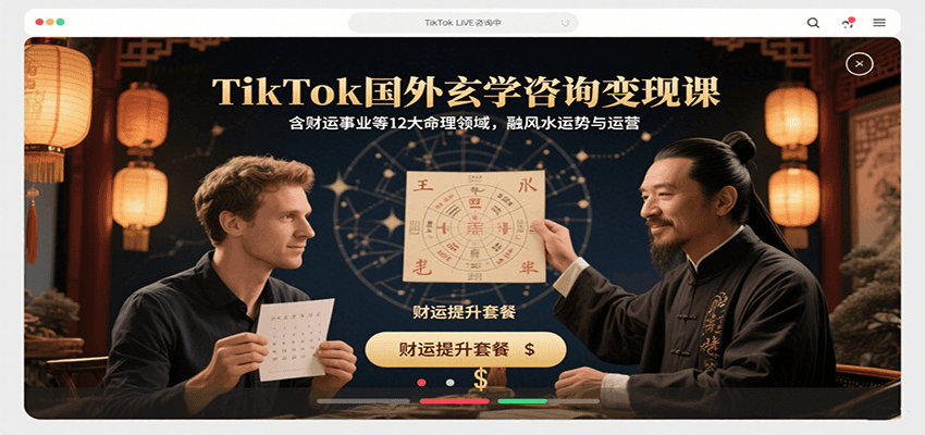 TikTok国外玄学咨询变现课，含财运事业等12大命理领域，融风水运势与运营-朽念云创