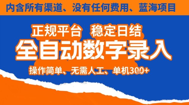 全自动数字录入,单机日入3张+,内含所有渠道全程免费零成本,操作简单可矩阵开干【揭秘】-朽念云创
