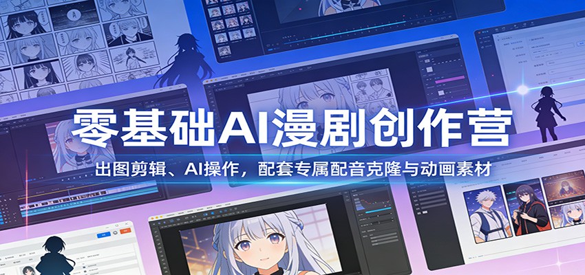 零基础AI漫剧创作营：出图剪辑、AI操作，配套专属配音克隆与动画素材-朽念云创
