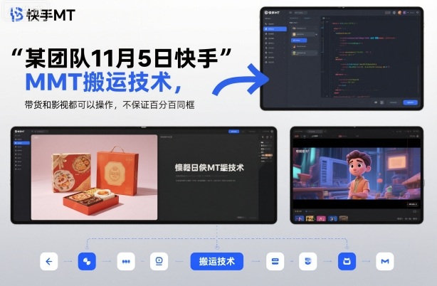 某团队11月5日快手MT搬运技术，带货和影视都可以操作，不保证百分百同框，自测-朽念云创