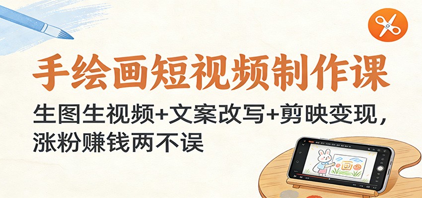 手绘画短视频制作课：生图生视频+文案改写+剪映变现，涨粉赚钱两不误-朽念云创