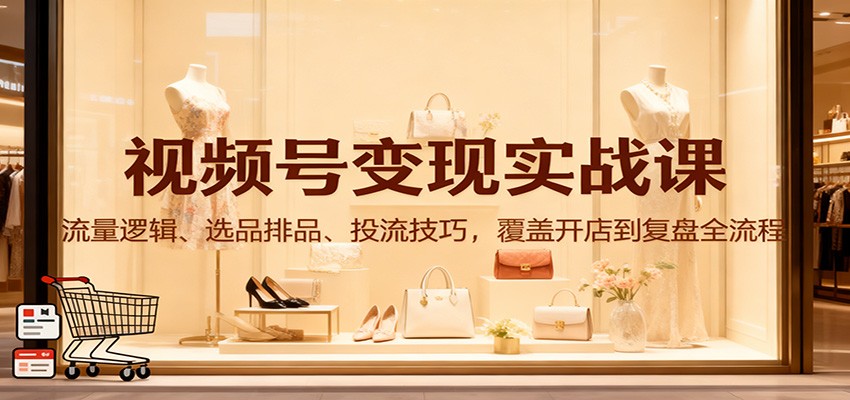 视频号变现实战课：流量逻辑、选品排品、投流技巧，覆盖开店到复盘全流程-朽念云创
