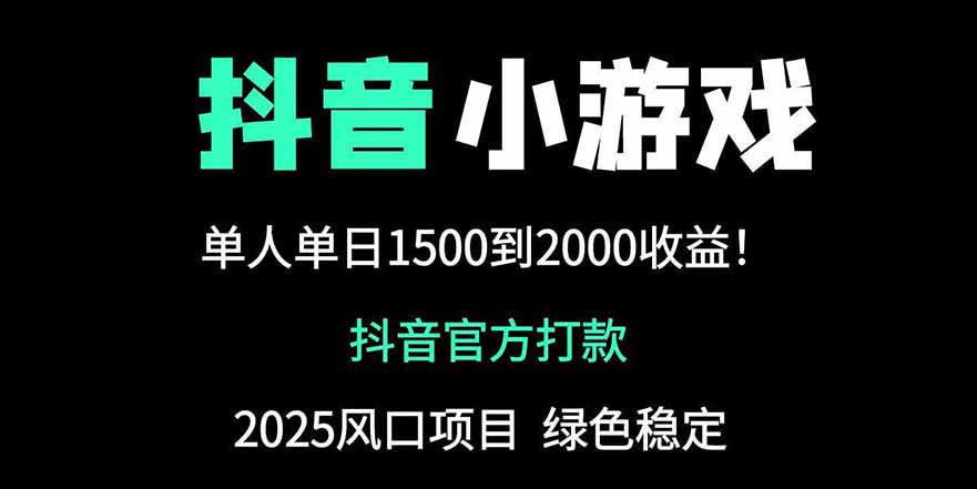 抖音官方小游戏2025全网最新玩法，暴利赚钱项目，单机日入2000+-朽念云创
