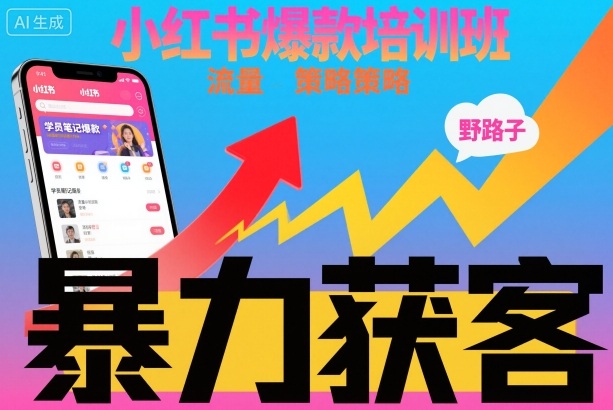 小红书爆款培训班，小红书获客野路子流量打法，暴力持续获客-朽念云创