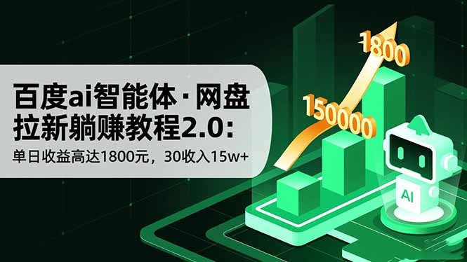 百度ai智能体·网盘拉新躺赚教程2.0：单日收益高达1800元，30收入15w+-朽念云创