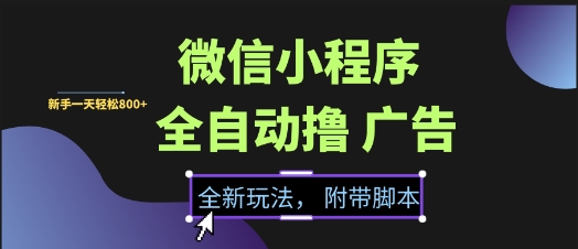 微信小程序全自动撸广告项目，彻底解决没流量的问题，新手一天8张+【揭秘】-朽念云创