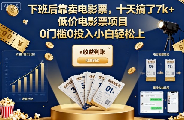 下班后靠卖电影票，十天搞了7k+，低价电影票项目，0门槛0投入小白轻松上手【揭秘】-朽念云创
