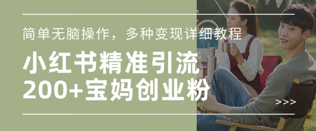 小红书混剪日引200+宝妈创业粉，简单无脑操作，多种变现详细教程-朽念云创