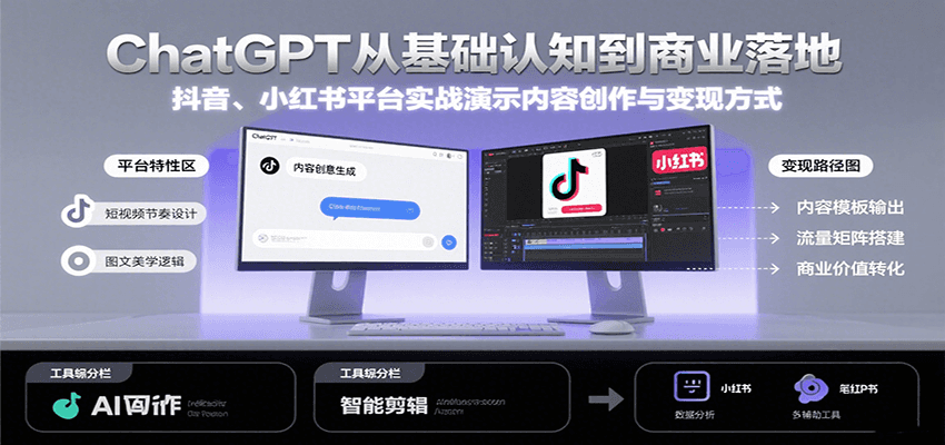 ChatGPT从基础认知到商业落地，实战演示抖音、小红书等平台的内容创作与变现-朽念云创