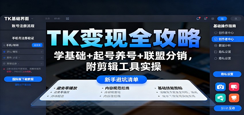TK变现全攻略：学基础+起号养号+联盟分销，附剪辑工具实操-朽念云创