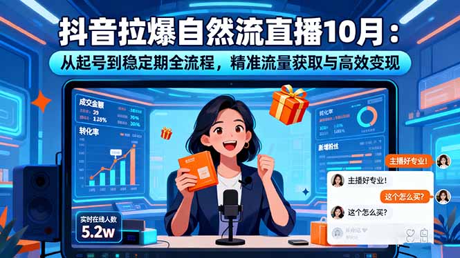 抖音拉爆自然流直播10月：从起号到稳定期全流程，精准流量获取与高效变现-朽念云创