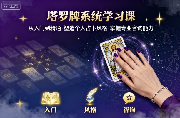 塔罗牌系统学习课，助你从入门到精通，塑造个人占卜风格，掌握专业咨询能力-朽念云创