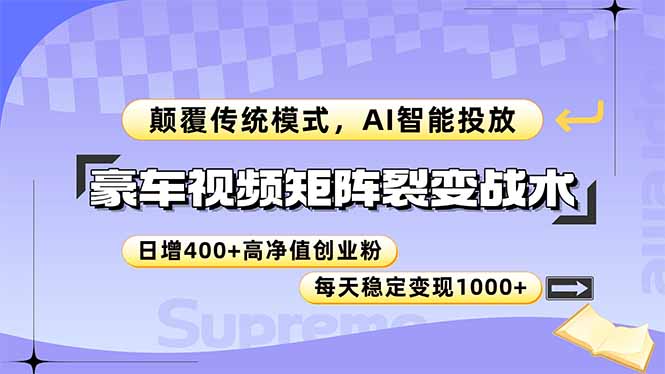 豪车视频矩阵裂变战术，颠覆传统模式，AI智能投放，日增400+高净值创业...-朽念云创