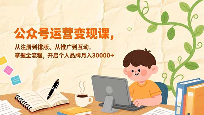 公众号运营变现课，从注册到排版、从推广到互动，掌握全流程，开启个人品牌月入30000+-朽念云创