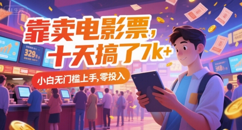 靠卖电影票，十天搞了7k+，小白无门槛上手，零投入【揭秘】-朽念云创