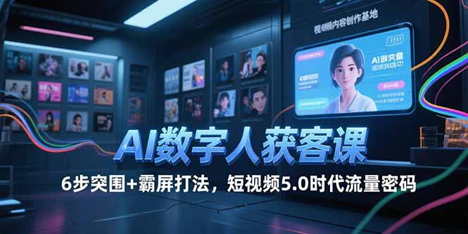 AI数字人获客课,6步突围+霸屏打法,短视频5.0时代流量密码-朽念云创