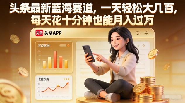 头条最新蓝海赛道，一天轻松大几张，每天花十分钟也能月入过1W【揭秘】-朽念云创
