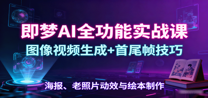 即梦AI全功能实战课：图像视频生成+首尾帧技巧，海报、老照片动效与绘本制作-朽念云创