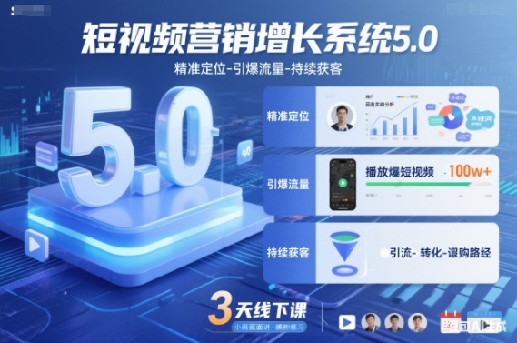 短视频营销增长系统5.0,精准定位-引爆流量-持续获客,3天线下课(音频+图片)-朽念云创
