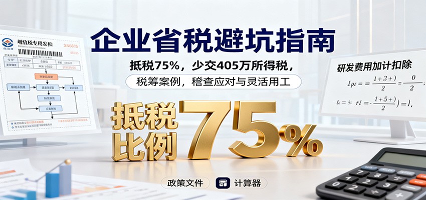 企业省税避坑指南:抵税75%,少交405万所得税,税筹案例,稽查应对与灵活用工-朽念云创