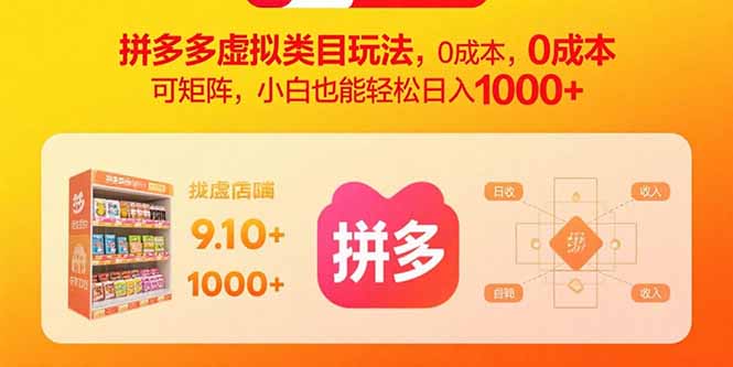 拼多多虚拟类目玩法，0成本，可矩阵，小白也能轻松日入1000+-朽念云创