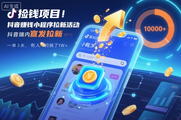 捡钱项目！抖音賺钱小程序拉新活动，抖音端内宣发拉新，一单3米，有人半个月搞了1W+-朽念云创