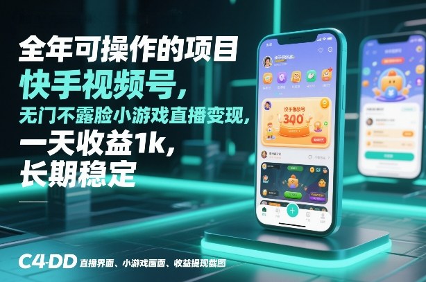 全年可操作的项目，快手视频号无门槛不露脸小游戏直播变现，一天收益1k，长期稳定【揭秘】-朽念云创