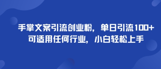 手掌文案引流创业粉，单日引流100+，可适用任何行业，小白轻松上手-朽念云创